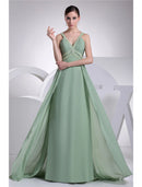 A-Line Evening Gown Sparkle Dress Formal Evening Floor Length Sleeveless Spaghetti Strap Chiffon with Beading