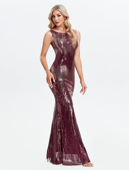 Mermaid / Trumpet Sexy Sparkle & Shine Party Wear Formal Evening Dress Jewel Neck Sleeveless Floor Length Sequined with Sequin