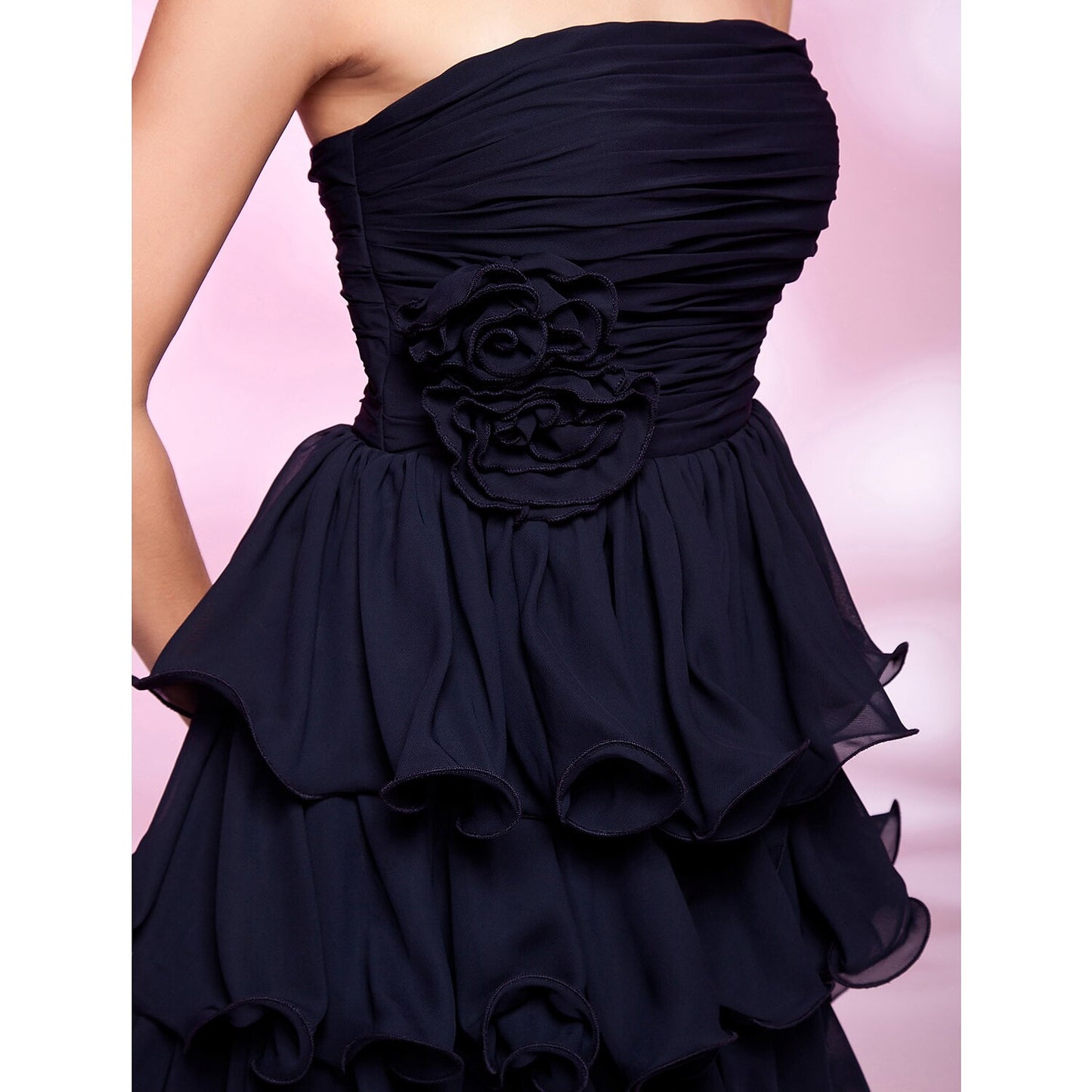 Ball Gown Dress Homecoming Knee Length Sleeveless Strapless Chiffon with Ruched Draping Flower