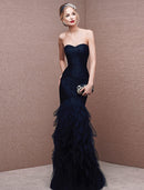 Mermaid / Trumpet Sexy Formal Evening Dress Strapless Sleeveless Floor Length Tulle with Ruched