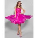 Ball Gown Open Back Dress Cocktail Party Knee Length Sleeveless Sweetheart Organza with Sash / Ribbon Bow(s) Ruched