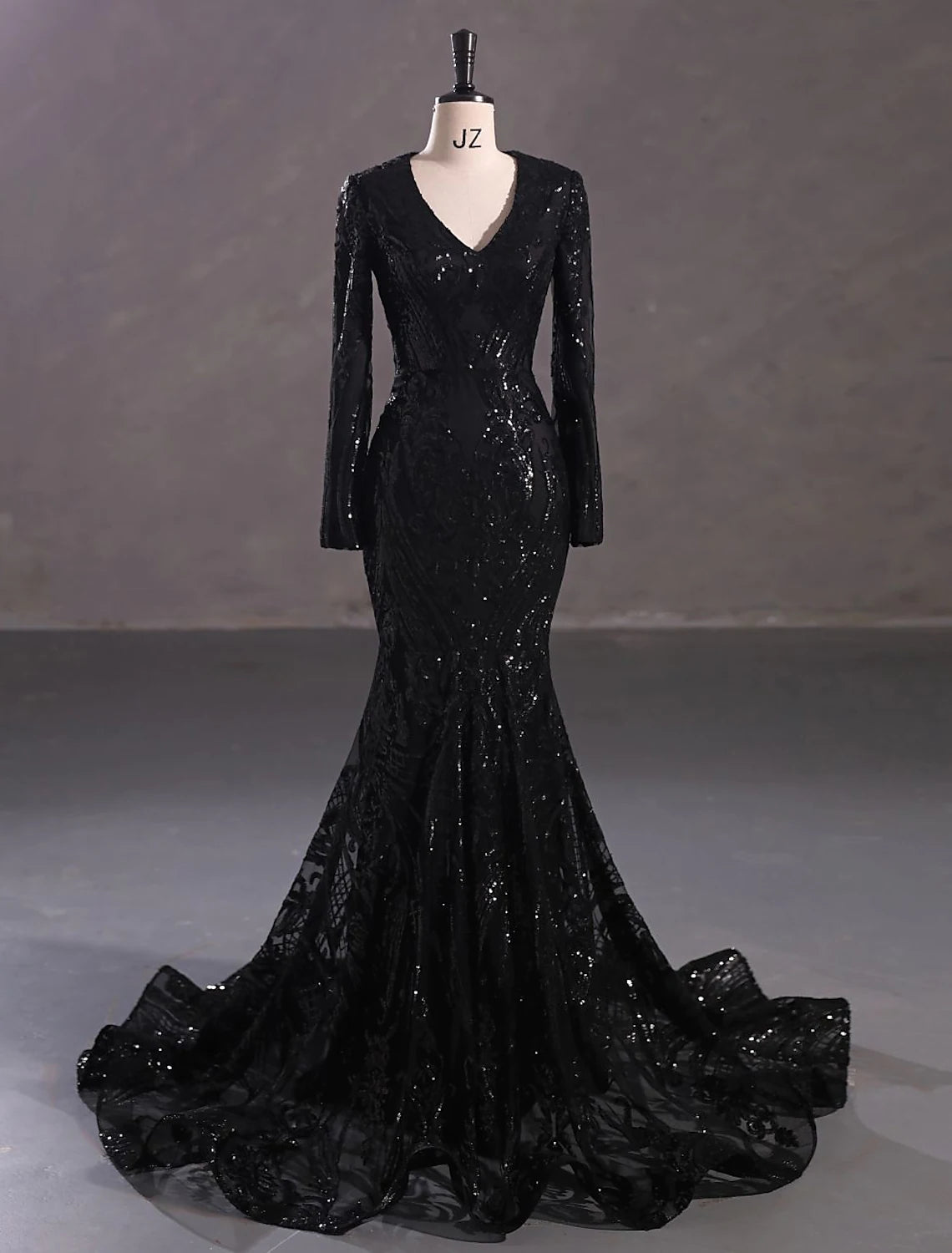 Mermaid / Trumpet Evening Gown Elegant Dress Engagement Court Train Long Sleeve V Neck Lace with Sequin