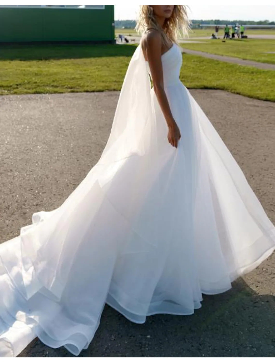 Formal Wedding Dresses Chapel Train Princess Sleeveless One Shoulder Organza With Ruffles Solid Color