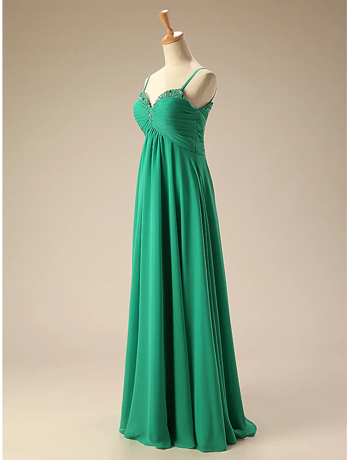 A-Line Prom Dresses Empire Dress Formal Floor Length Sleeveless Sweetheart Chiffon Backless with Pleats Ruched Beading