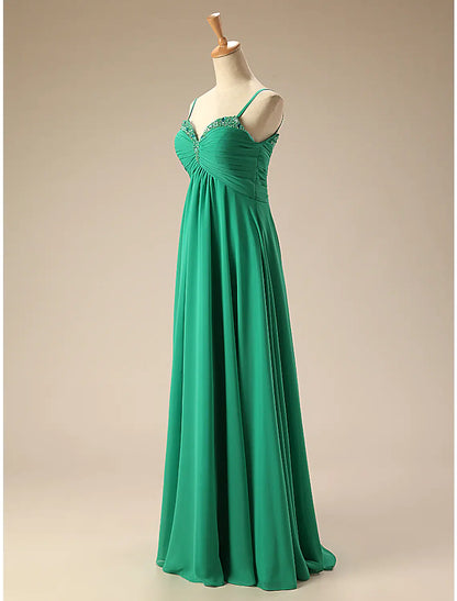 A-Line Prom Dresses Empire Dress Formal Floor Length Sleeveless Sweetheart Chiffon Backless with Pleats Ruched Beading