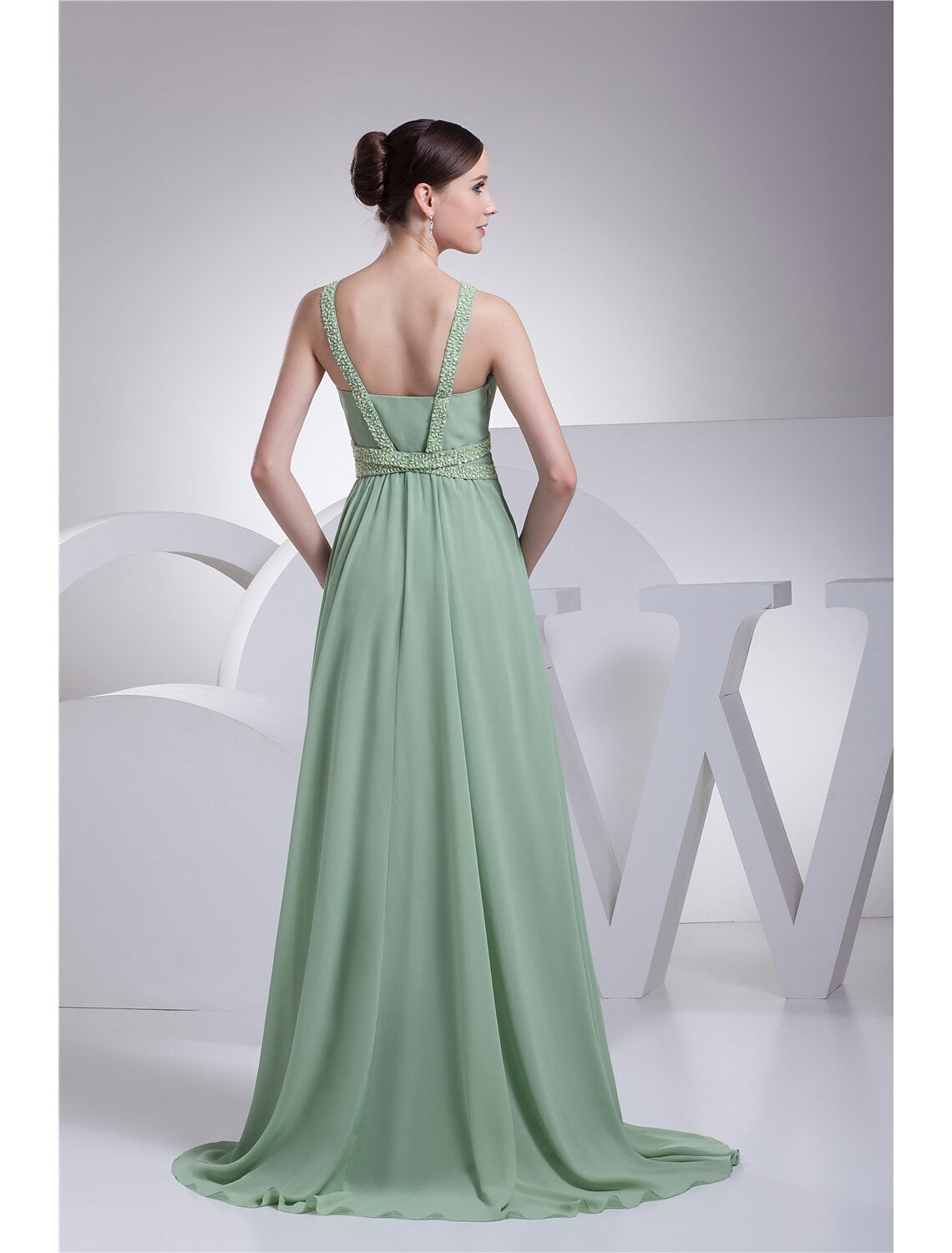 A-Line Evening Gown Sparkle Dress Formal Evening Floor Length Sleeveless Spaghetti Strap Chiffon with Beading