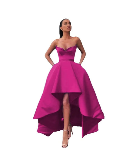 A-Line Prom Dresses Sexy Dress Prom Asymmetrical Sleeveless Off Shoulder Pocket Satin with Pocket