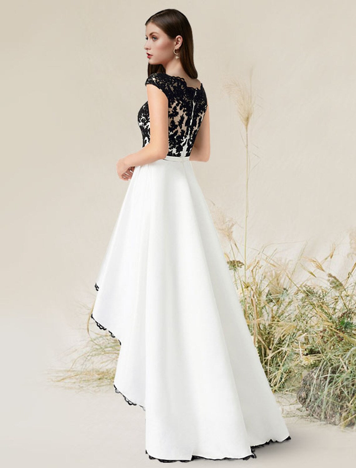 A-Line Elegant Engagement Formal Evening Dress Jewel Neck Sleeveless Asymmetrical Satin with Appliques