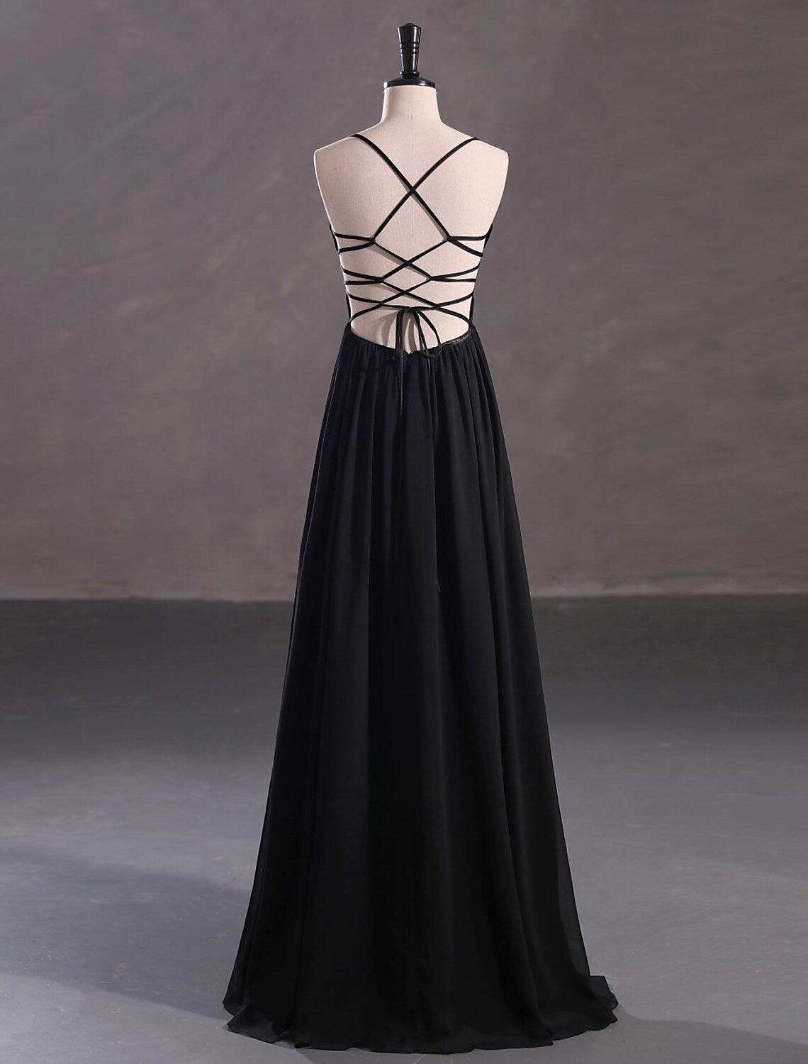 A-Line Evening Gown Elegant Dress Wedding Guest Floor Length Sleeveless Spaghetti Strap Chiffon Crisscross Back with Sequin Slit